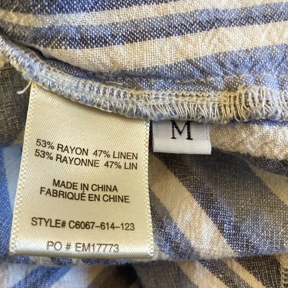 Cloth & Stone Anthropologie Dress Tunic Size Medium Striped Frayed Linen Blend - Picture 9 of 10
